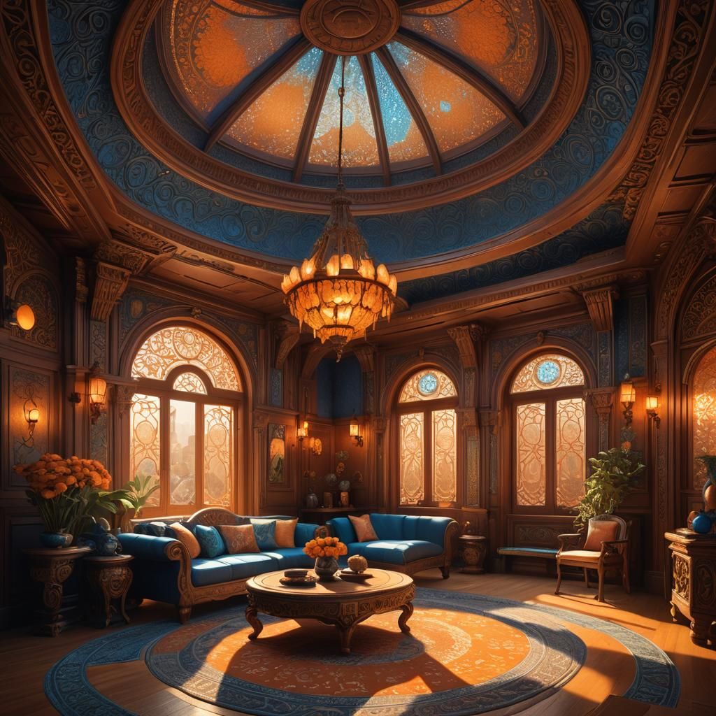 Futuristic Indian Living Room in Art Nouveau Style