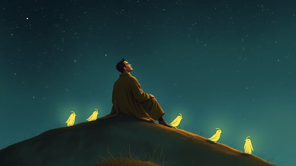 Surreal Guardian of Love Watches Starry Night