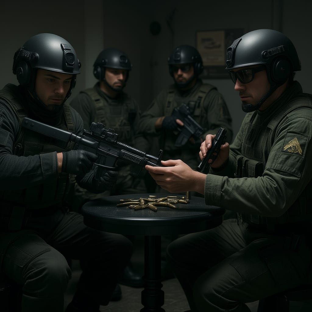 Swat Team Prepares for Action: Cinematic Still