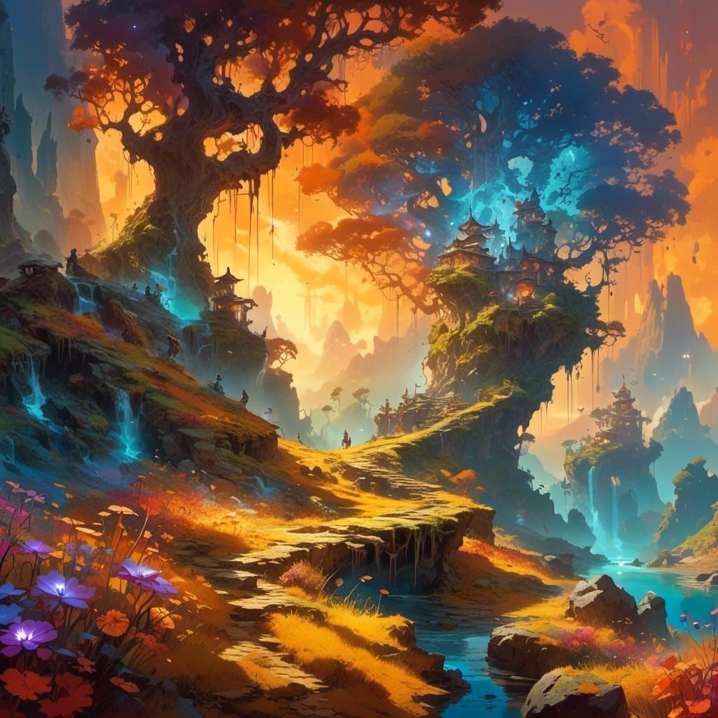 Alien Feywild Realm: Vibrant Fantasy Concept Art