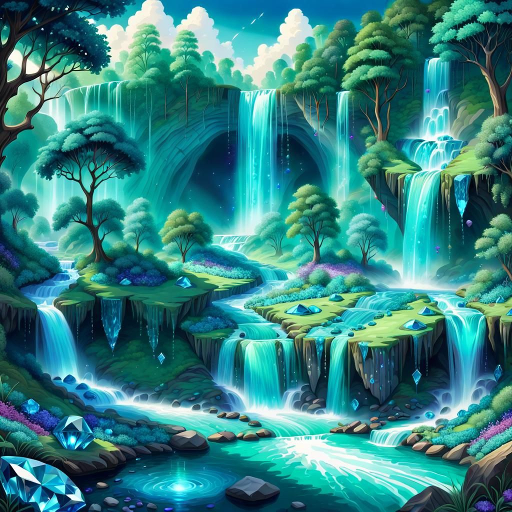 Surreal Gemstone Realm in Vibrant Digital Art