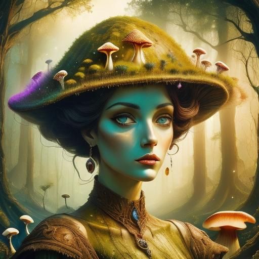 Fungal Swamp Fantasy in Art Nouveau Style