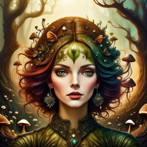 Fungal Swamp Fantasy Art Nouveau Illustration