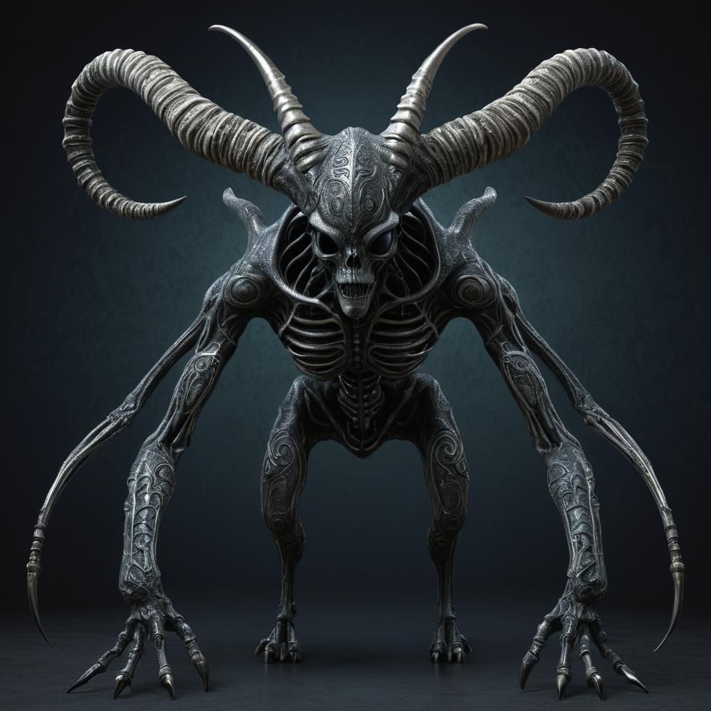 Menacing Metallic Alien Creature in Digital Art