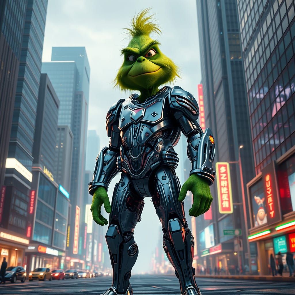 Cyberpunk Grinch Dominates Futuristic Whoville