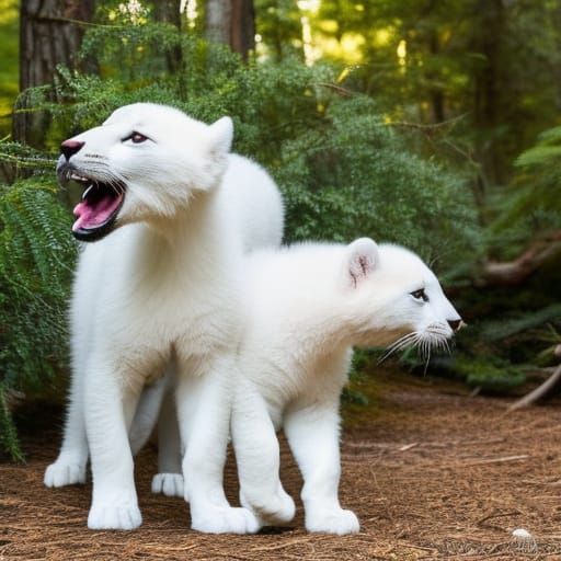 Playful White Cougar Cubs in Absurd Poses