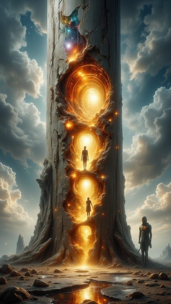 Surreal Painterly Scene: Alien Fossil, Bioluminescent Entity...