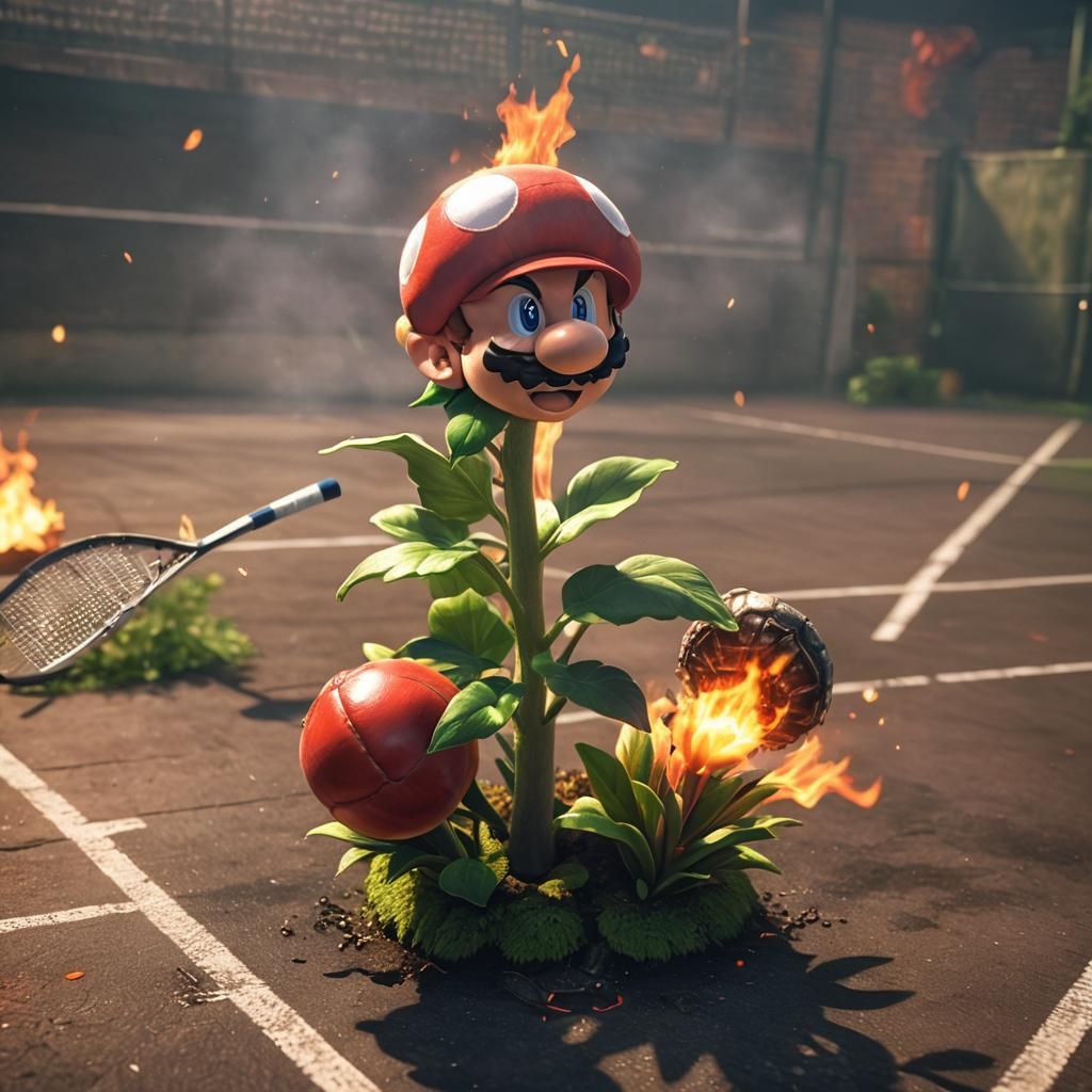 Mario Bros Tennis Match with Fire Piranha Plant
