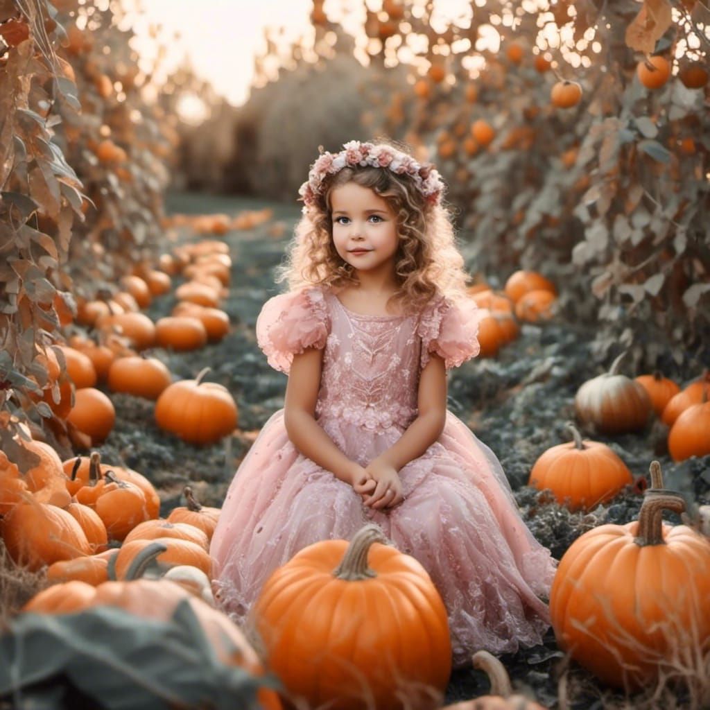Princess Halloween Portrait in Pumpkin Patch