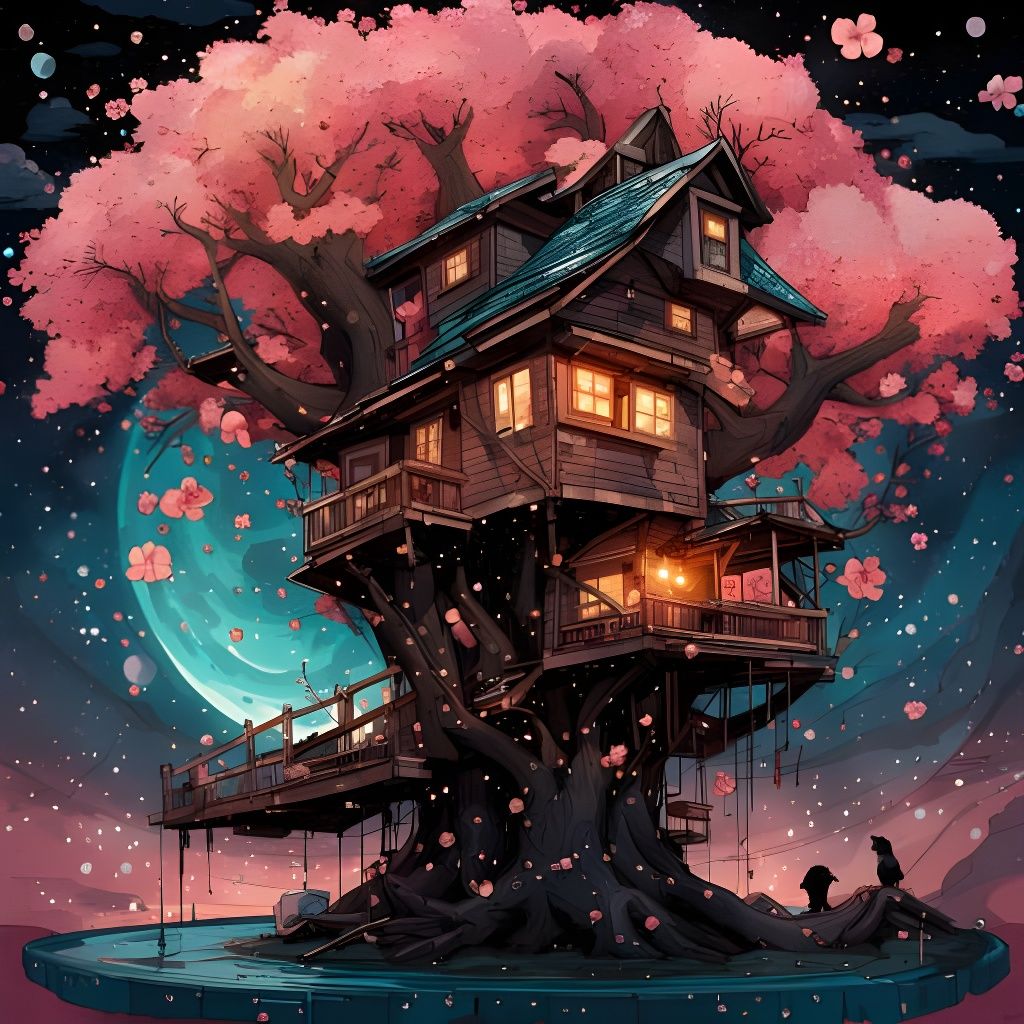 Idyllic Cherry Blossom Treehouse