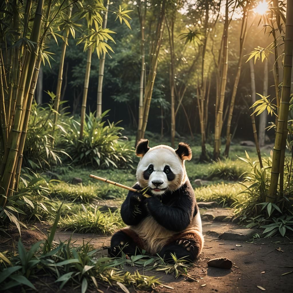 Panda at Sunset: A Cinematic Film Still