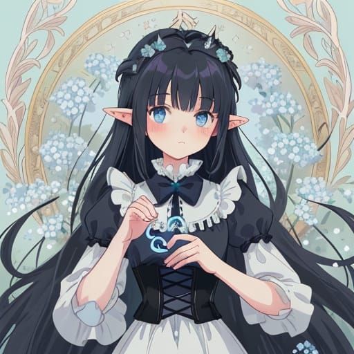 Ethereal Elven Woman in Victorian-Inspired Corset Dress