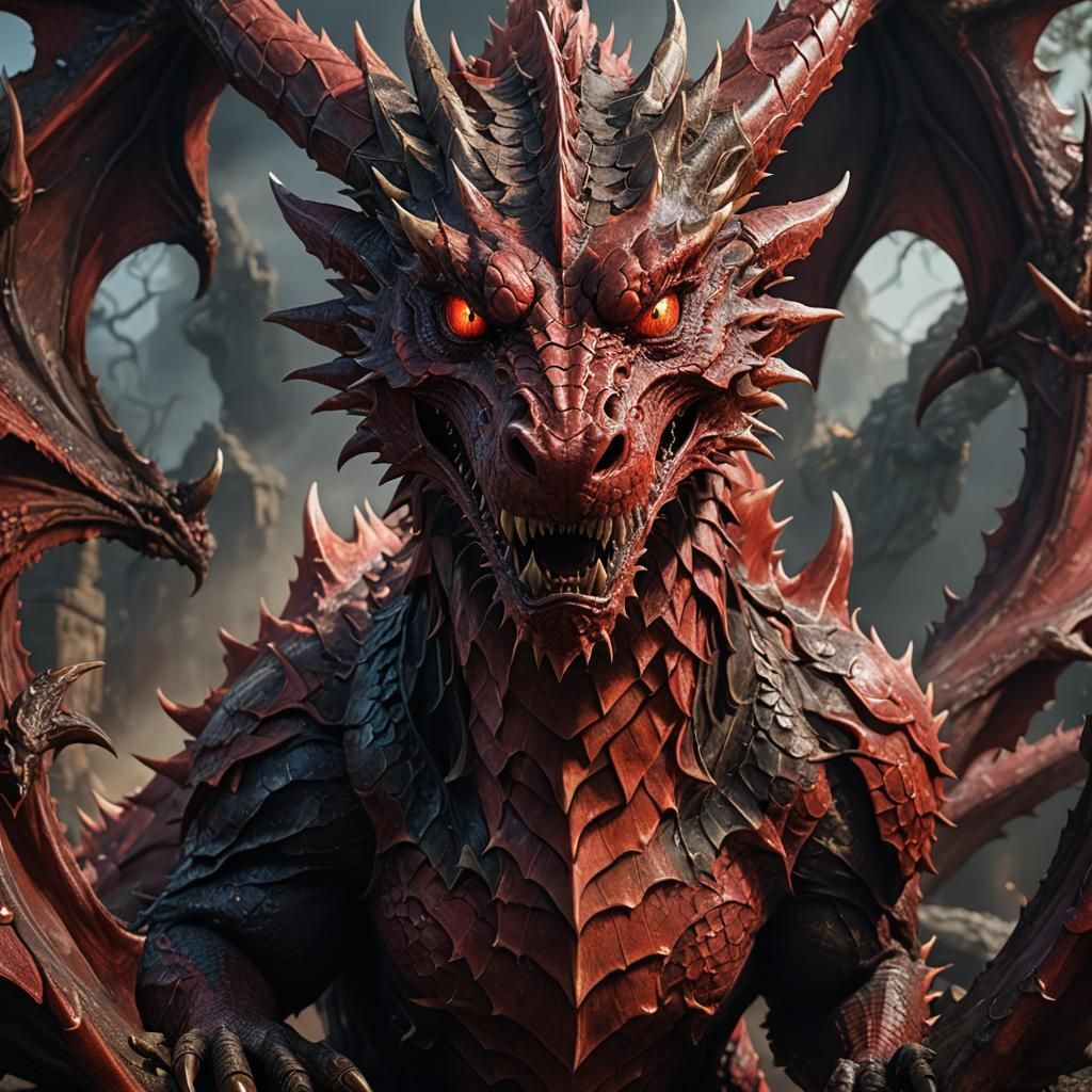 Demonic Red-Skinned Dragon Hyperrealistic Portrait