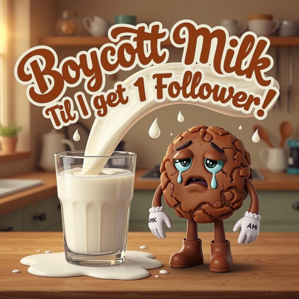 Milk Boycott Message with Sad Cookie in 3D