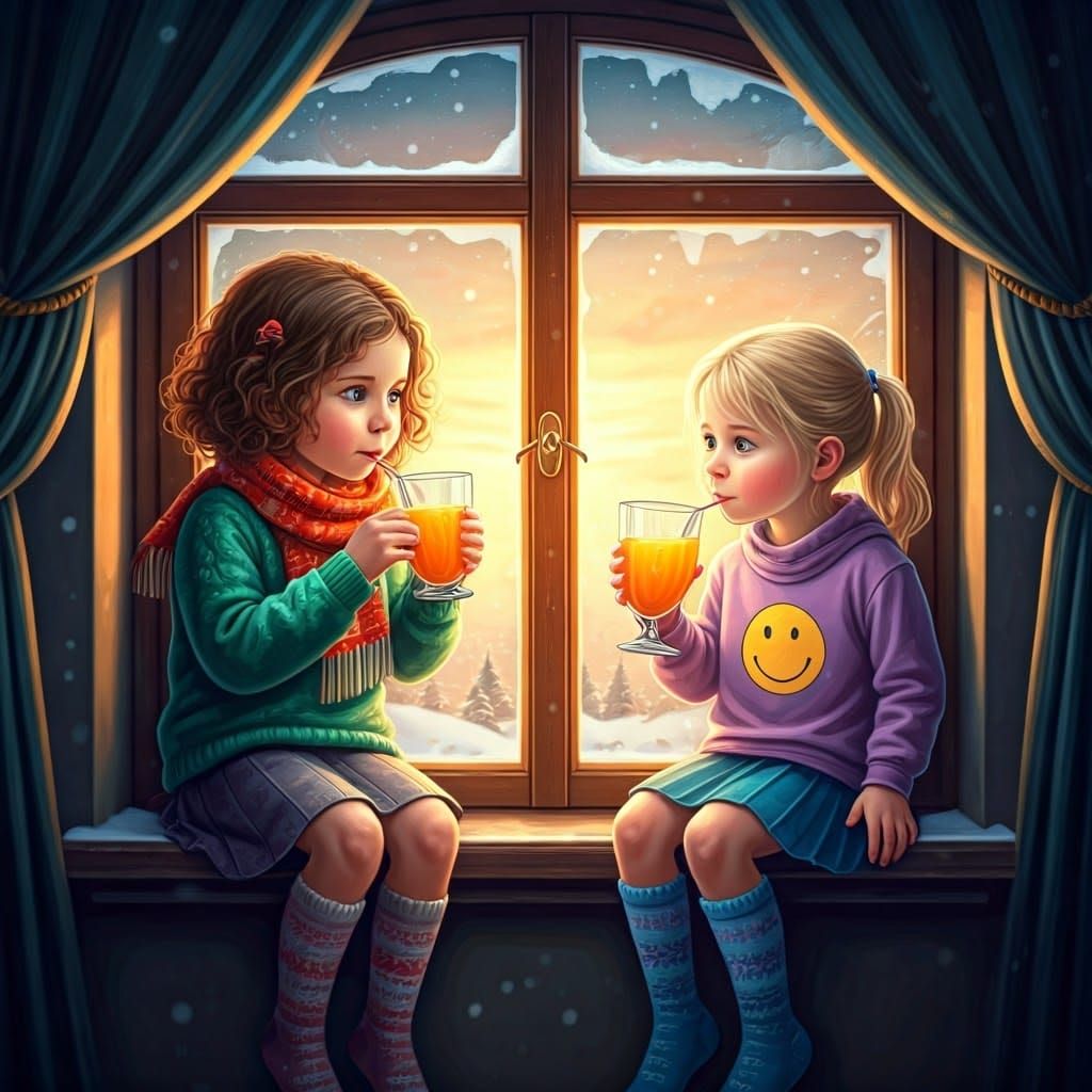 Whimsical Winter: Giant Orange Juice Fantasy Art