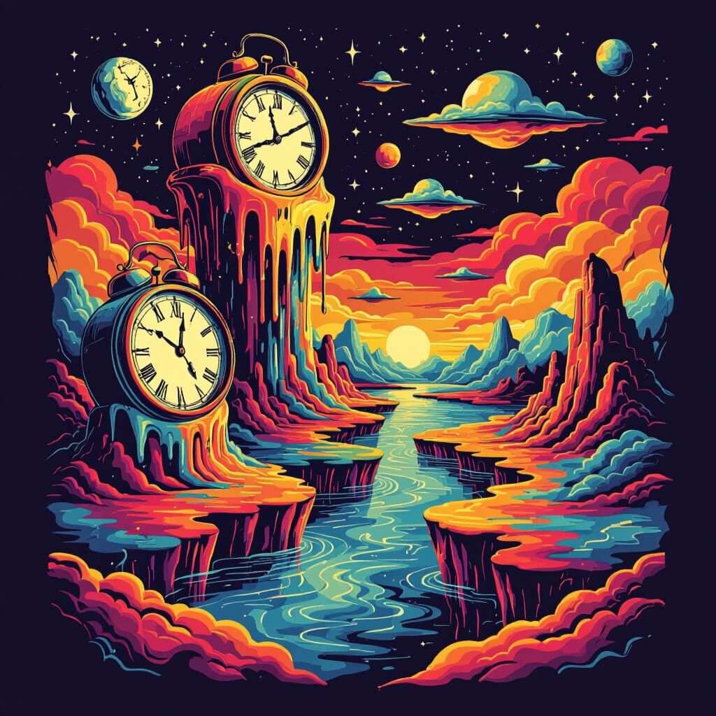 Surrealist Landscape Melting Clocks Floating Islands Design