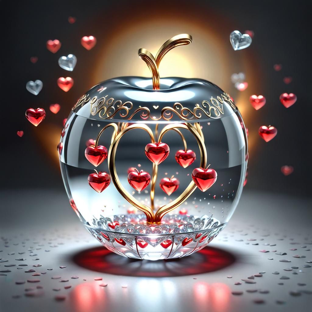 Crystal Apple with Floating Hearts by Faberge