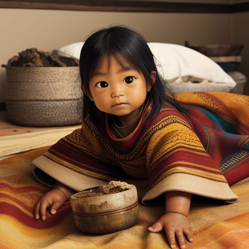 Native Babies Playing: Vibrant Oil Painting