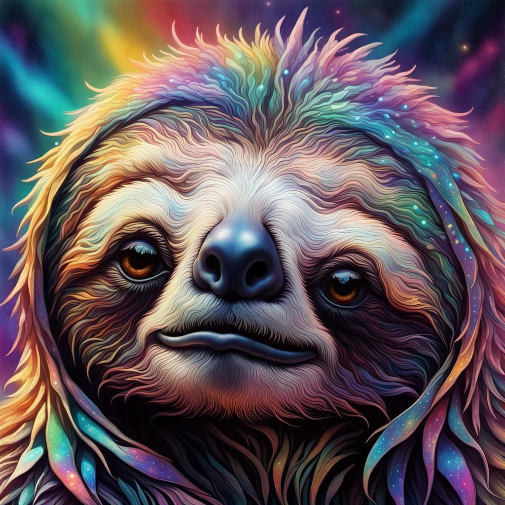 Mystical Cosmic Sloth in Hyperrealistic Splash Art