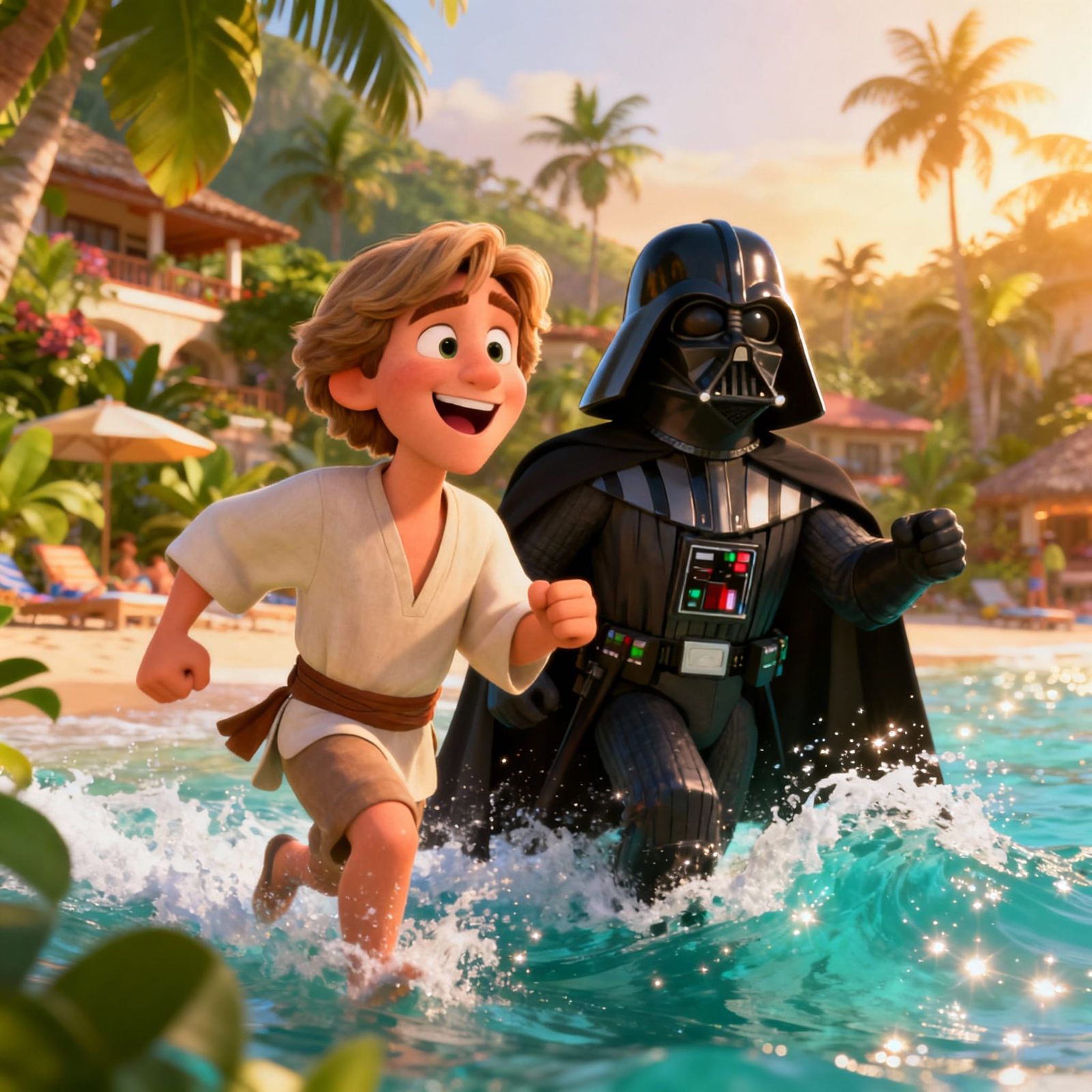 Luke Skywalker and Darth Vader at Tropical Resort in Pixar S...
