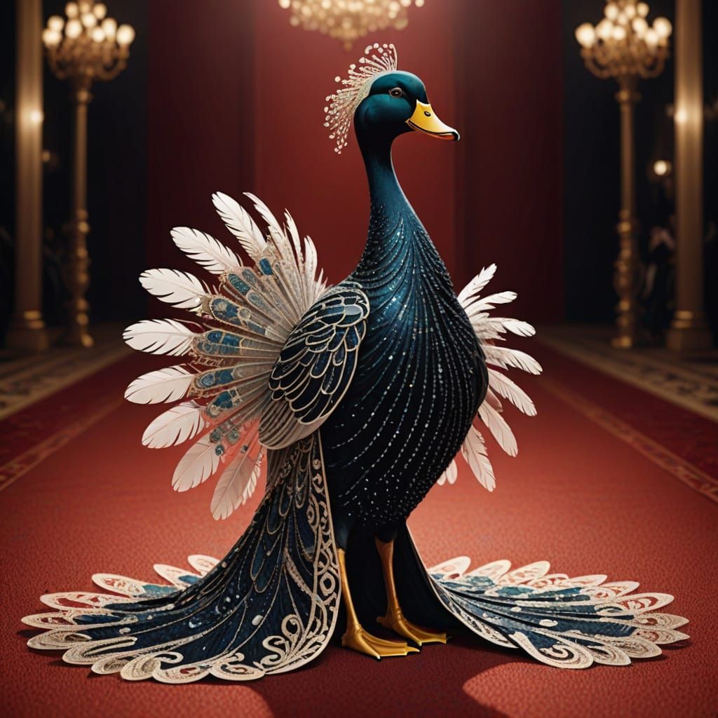 Glamorous Duck in Haute Couture Evening Gown on Red Carpet