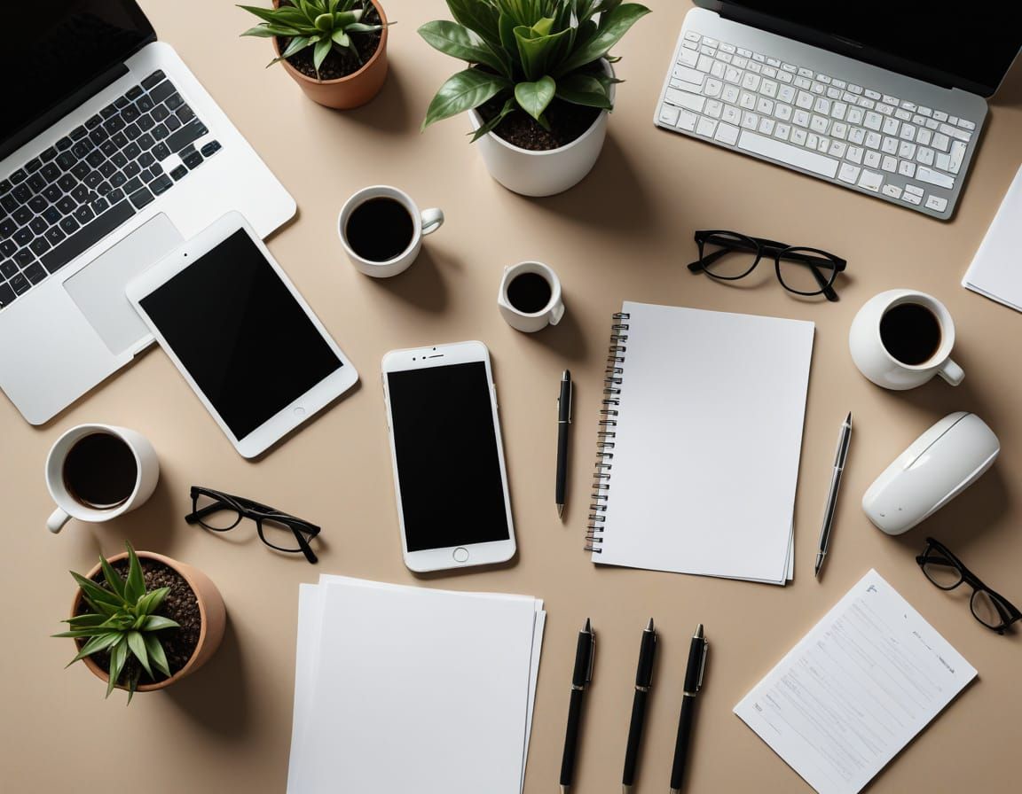 Minimalist Business Workspace with Desk Supplies in Soft Lig...