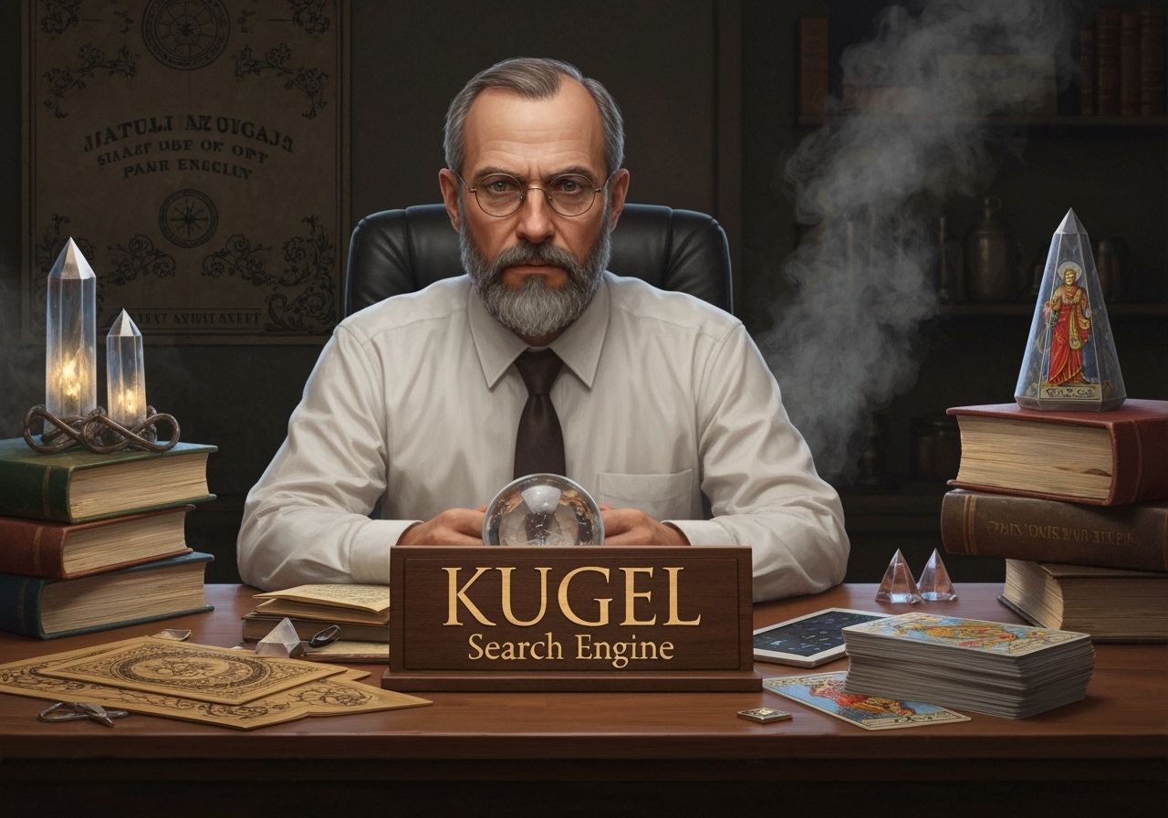 Mysterious Office Clerk with Crystal Orb and Magic Books