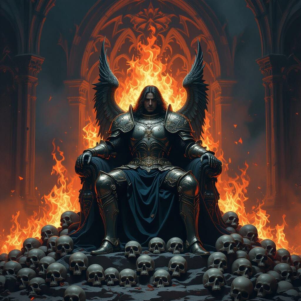 Archangel Michael on Skull Throne in Gothic Style