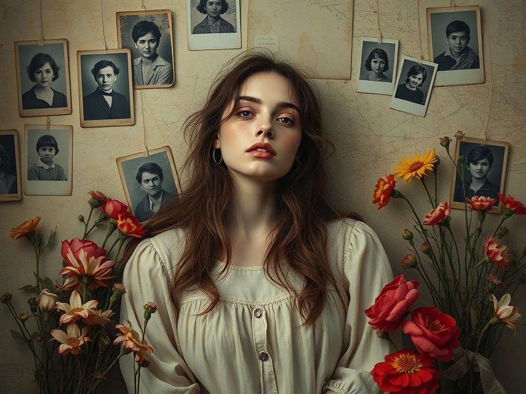 Melancholic Woman in Nostalgic Setting, Inspired by James Je...