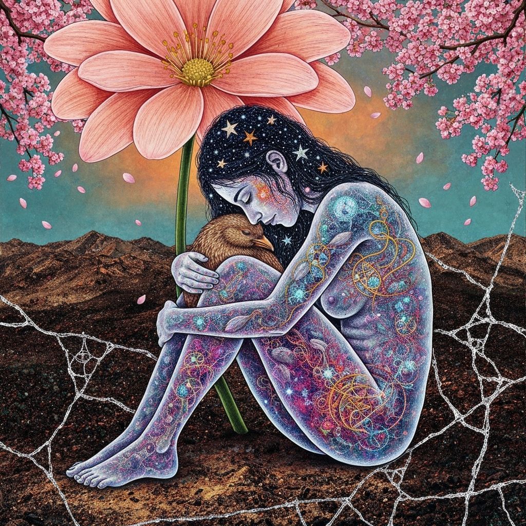 Surreal Woman Interwoven with Stars and Water