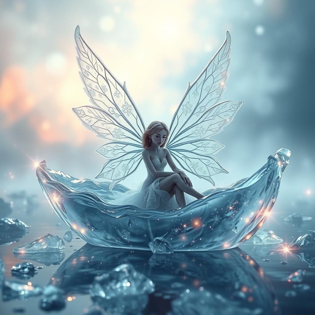Icy Fairy in Crystalline Boat: Fantasy Art