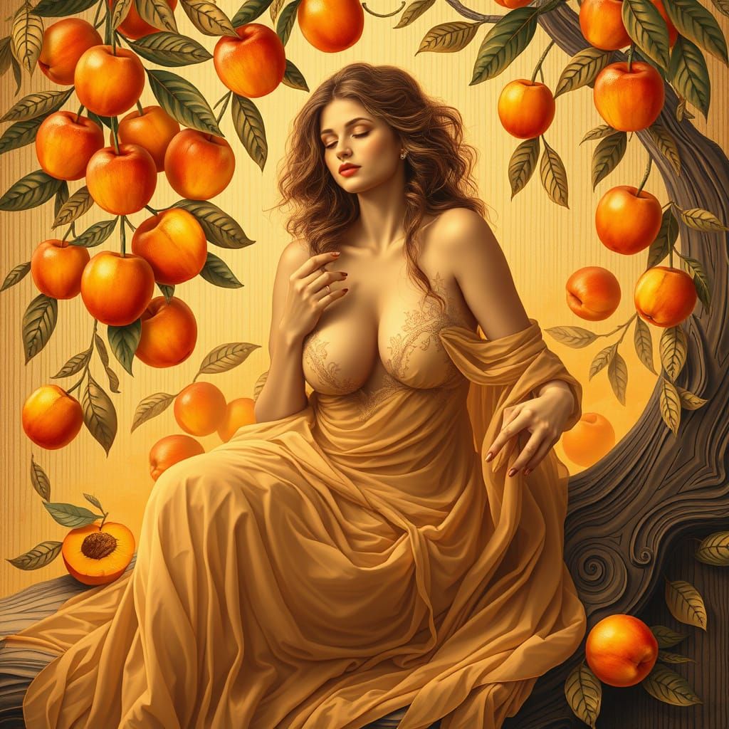 Woman with Apricots and Honey, Art Nouveau Style