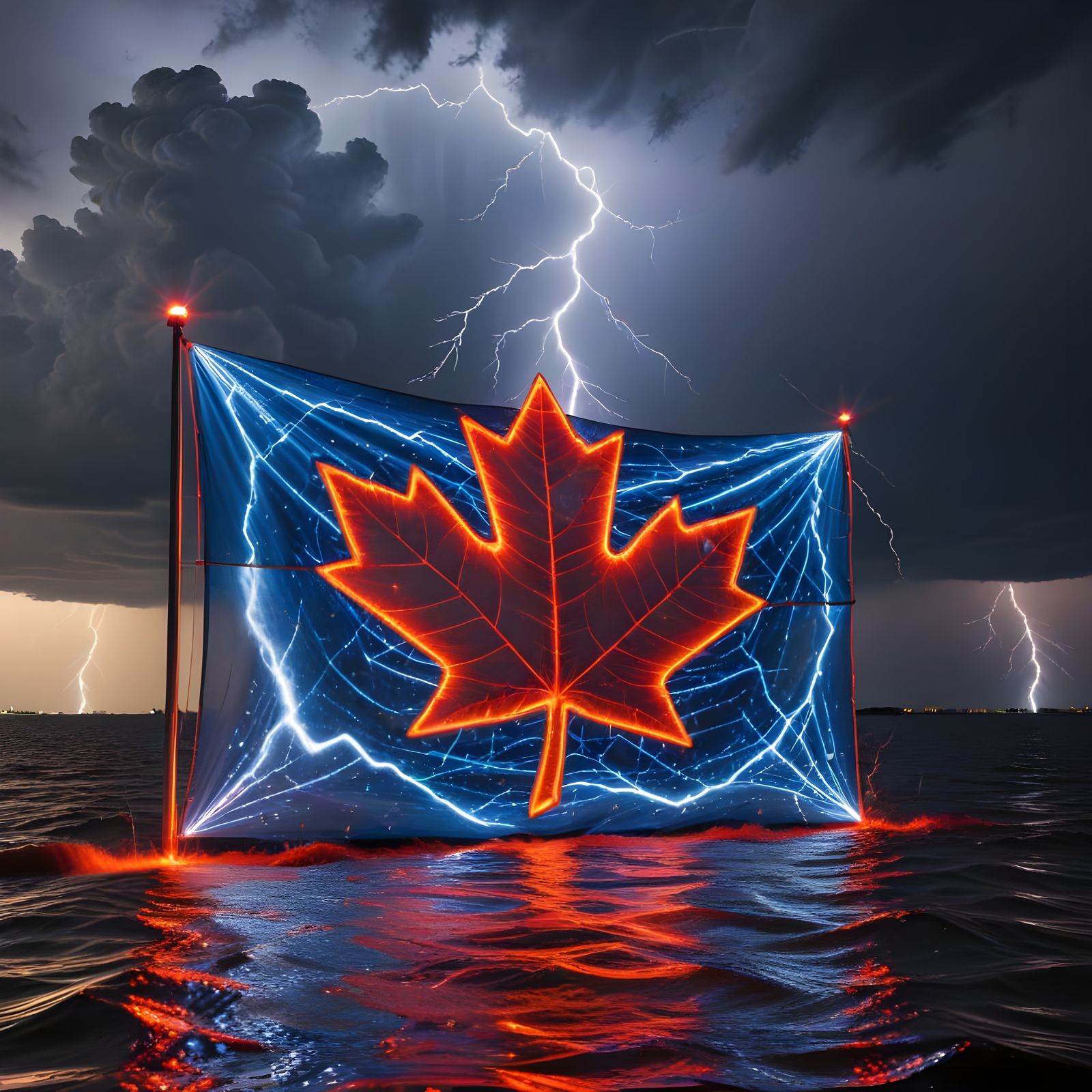 Giant Canadian Flag Unfurls in Stormy Windswept Drama