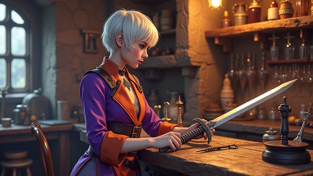 Fantastical Barkeep in a Vibrant Tavern