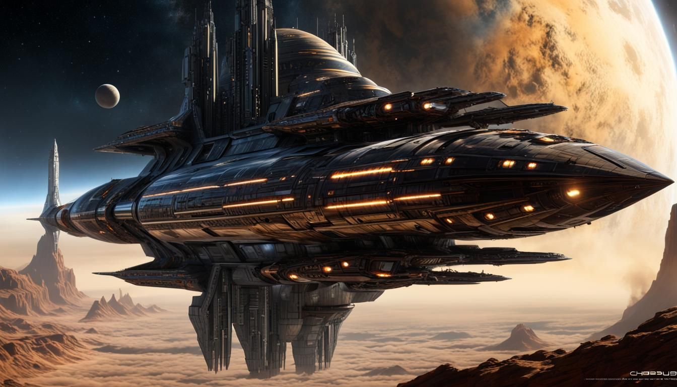 Gargantuan Starship Hyperjump in Chris Foss Style