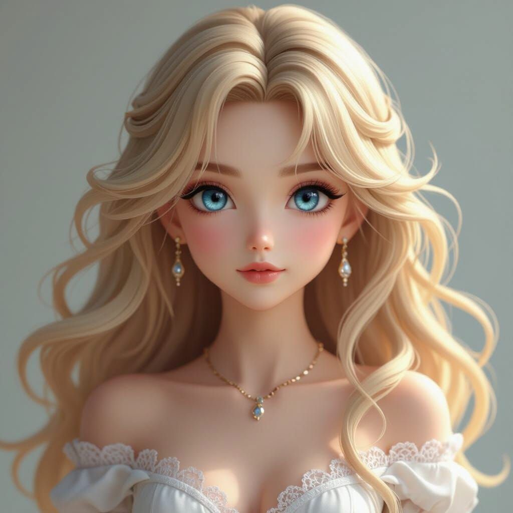 Anime Girl with Flowing Hair in 3D Art Style