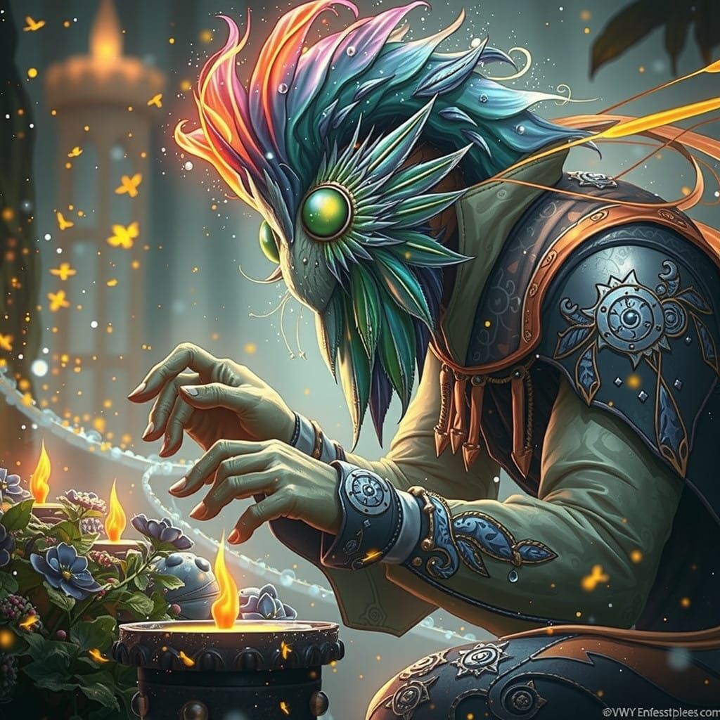 Whimsical Firefly in Mystical Snowglobe Scene