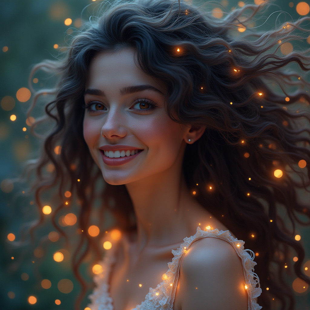 Ethereal Woman Portrait with Colorful Lights
