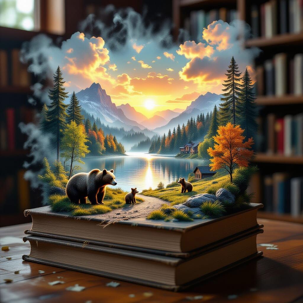 Dusty Books Project Misty Landscape in 3D Projection