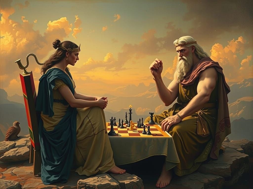 Hera and Zeus Play Chess on Mount Olympus in 19th Century St...