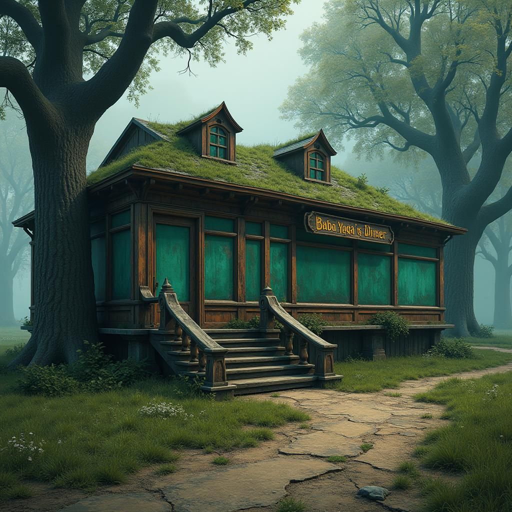 Mystical Diner in Lush Field: Matte Painting