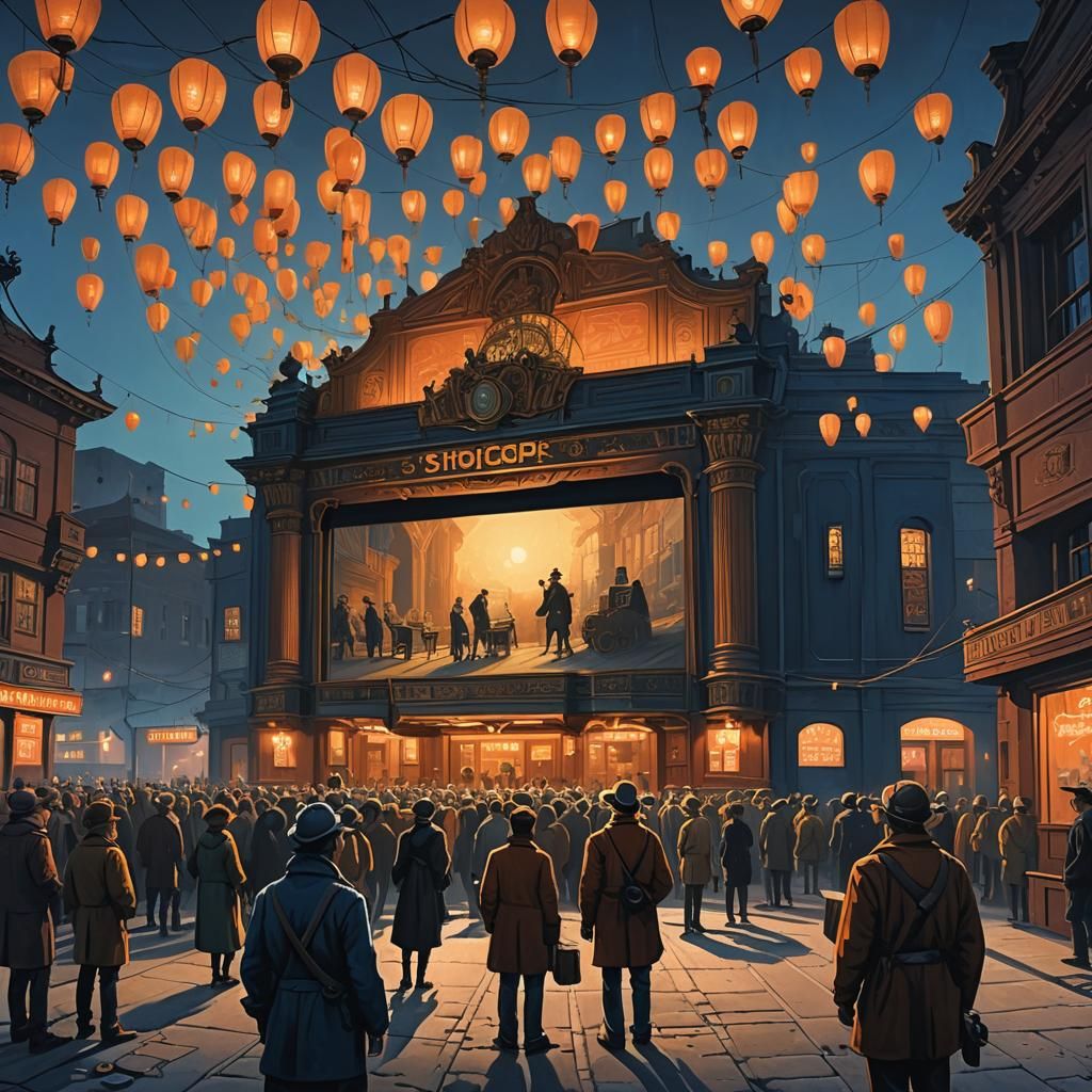 1910 Theatre with Silent Movie in Matte Painting Style