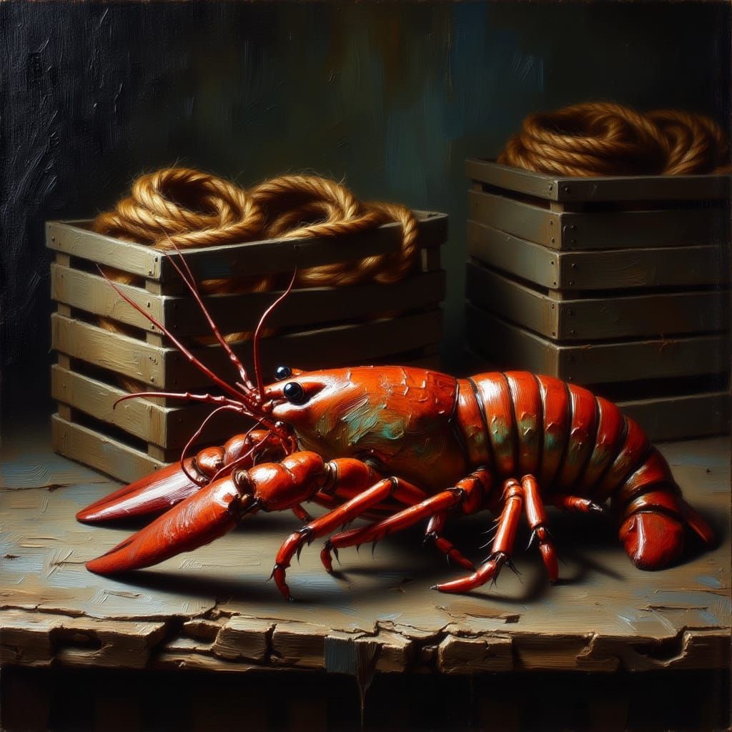 Lobster Still Life in Chiaroscuro Style