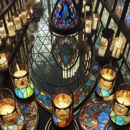 Vibrant Gem-Encrusted Stained-Glass Art