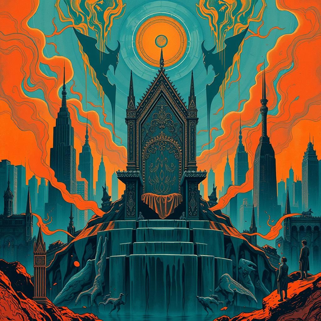 Dystopian Art Deco Throne in Heavy Metal Style