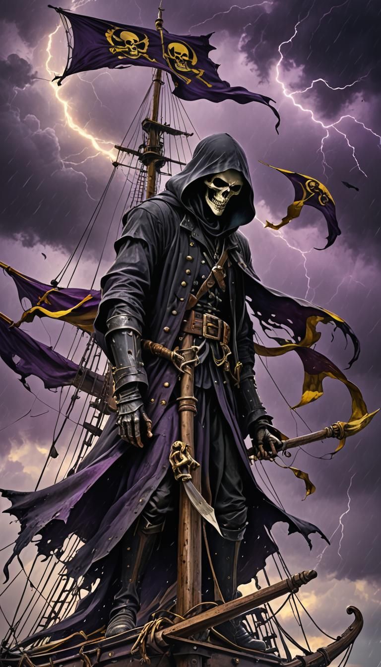 Grim Reaper Flagship in Storm, Dark Fantasy Art