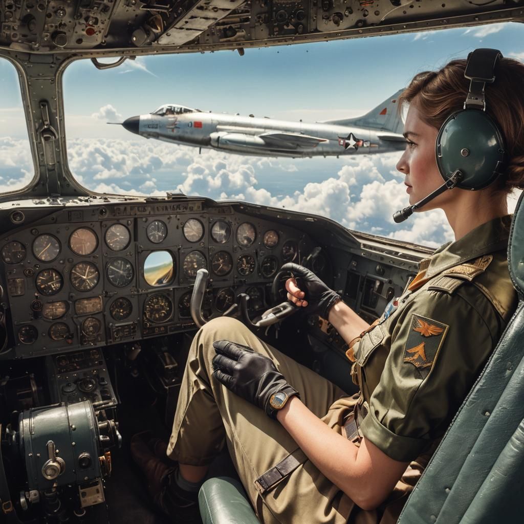 Female Pilot in B-29 Cockpit with MiG-15