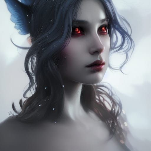 Dark Fallen Angel Portrait in Hyperdetailed Style