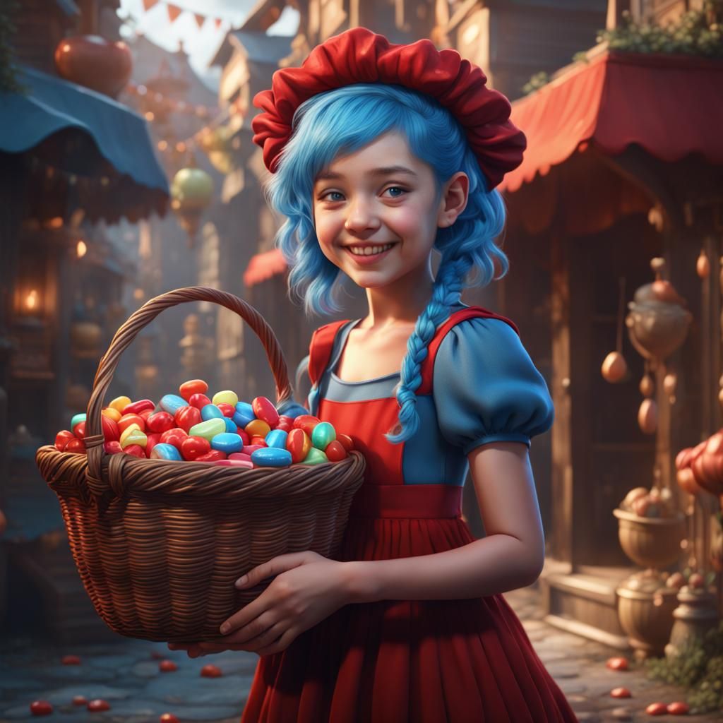 Smiling Girl with Candy Basket, Fantasy Concept Art