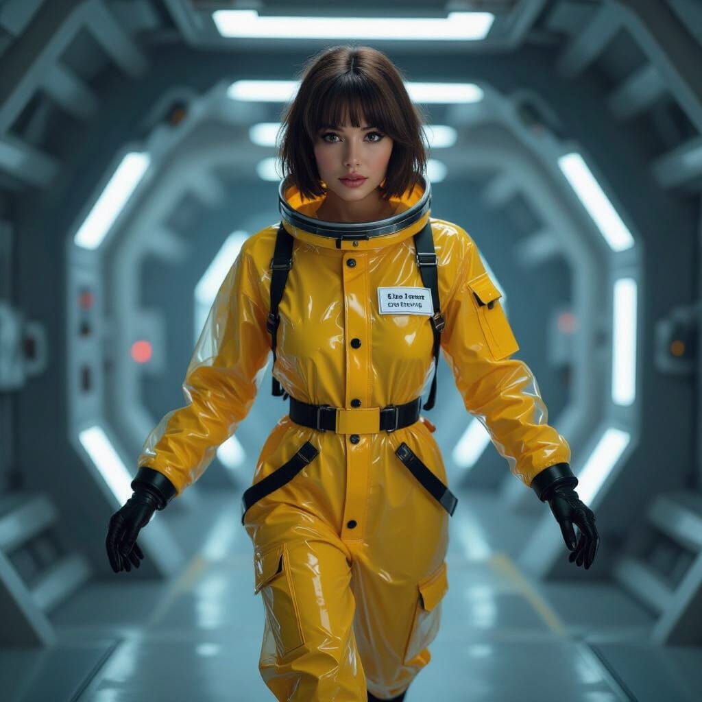 Futuristic Woman in Yellow Rain Suit, Sci-Fi Art